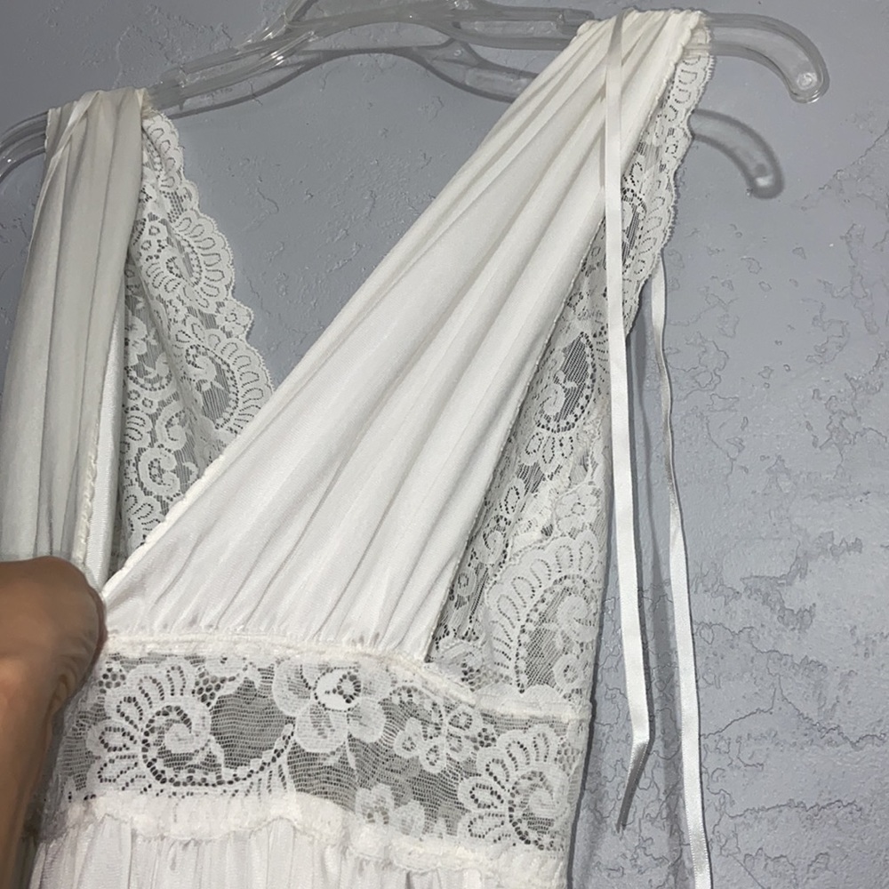 Vintage Olga Lace Front Waist Long Nightgown Bridal Lingerie Size Small - Picture 12 of 16